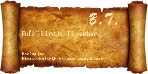 Bálinth Tivadar névjegykártya